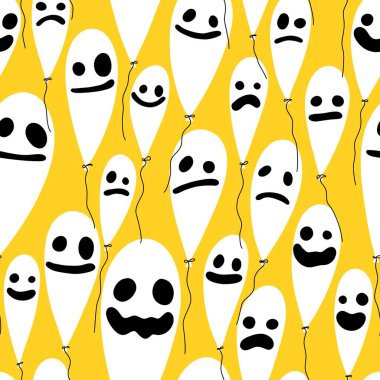 Şenlikli balonlar kusursuz Cadılar Bayramı hayalet desenleri kağıt, kumaş, çarşaf ve çocuk giysileri baskısı ve sonbahar aksesuarları ve ambalajları için. Yüksek kaliteli illüstrasyon