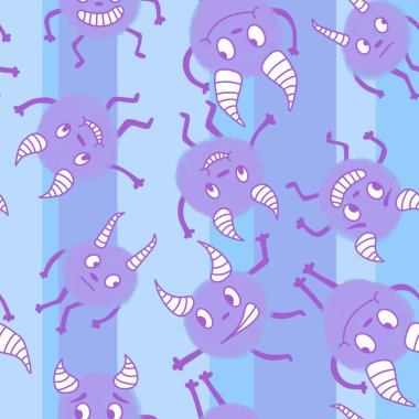 Cartoon monsters seamless emoticons aliens pattern for kids clothes print and wrapping paper and fabrics and linens and kindergarten. High quality illustration