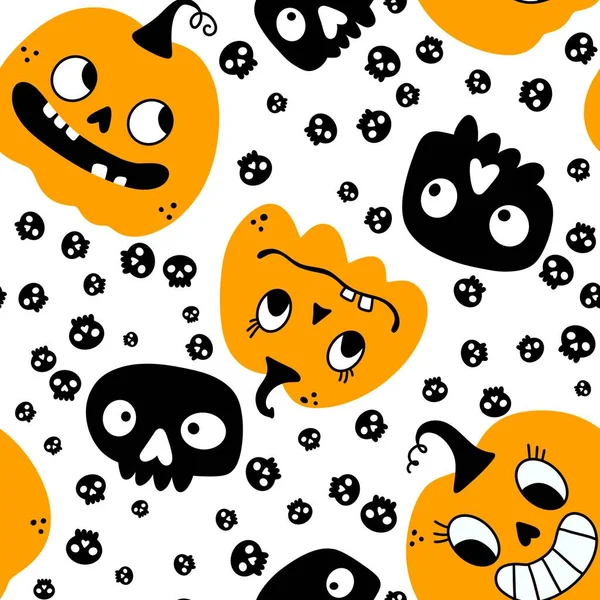 Pompoenen Cartoon Halloween Naadloze Schedels Patroon Voor Het Inpakken Van — Stockfoto