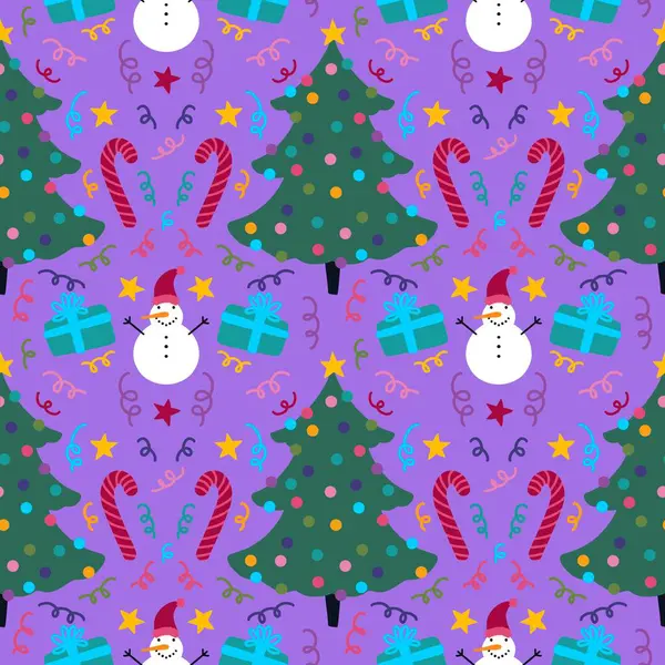 Winter Cartoon Seamless Christmas Snowman Gifts Box Candy Pattern Wrapping — Stock Photo, Image