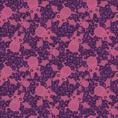 Çizgi filmlerde, kumaşlar, çarşaflar, çocuk aksesuarları, şenlikli ambalajlar ve hayvan baskıları için kusursuz Cadılar Bayramı yarasaları deseni. Yüksek kaliteli illüstrasyon