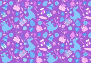 Cartoon dinosaur monsters seamless dragon pattern for wrapping paper and Christmas gift box and kids clothes print and festive packaging and linens and fabrics. High quality illustration