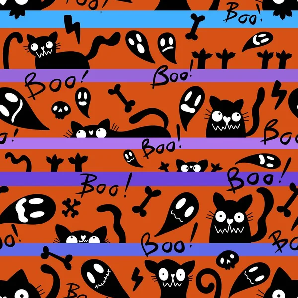 Хэллоуин Кошки Бесшовные Животные Монстры Рисунок Упаковки Бумаги Детская Одежда — стоковое фото
