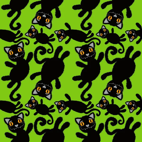 万圣节卡通片黑猫无缝动物绒毛怪物图案包装纸和织物 亚麻布和儿童服装打印和节日包装 高质量的例证 — 图库照片