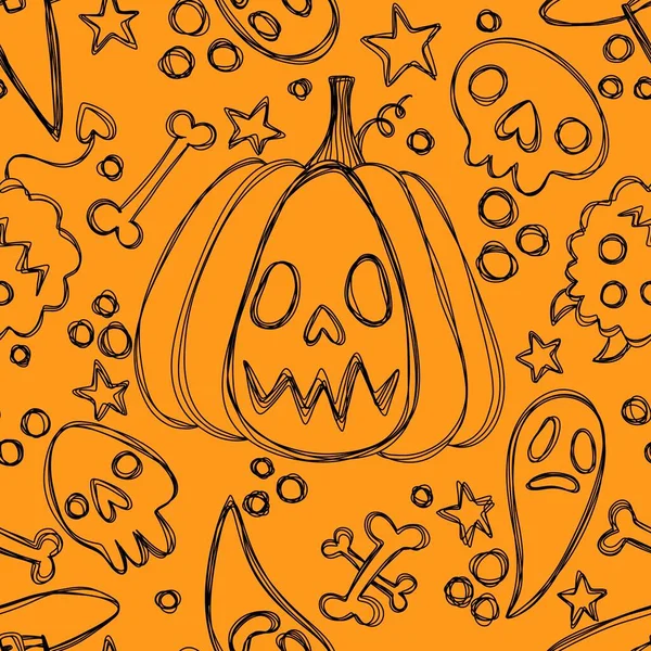 Halloween Tecknad Sömlösa Pumpor Och Häxa Hatt Och Spöke Mönster — Stockfoto