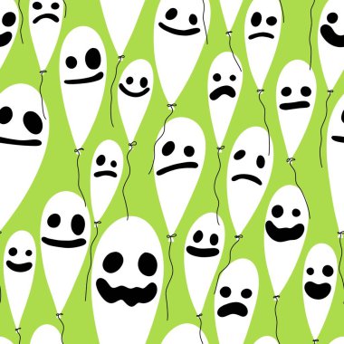 Şenlikli balonlar kusursuz Cadılar Bayramı hayalet desenleri kağıt, kumaş, çarşaf ve çocuk giysileri baskısı ve sonbahar aksesuarları ve ambalajları için. Yüksek kaliteli illüstrasyon