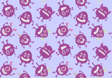 Cartoon monsters seamless emoticons aliens pattern for kids clothes print and wrapping paper and fabrics and linens and kindergarten. High quality illustration