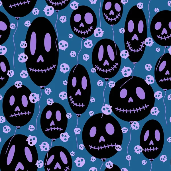 Halloween Koponya Zökkenőmentes Ünnepi Léggömbök Minta Csomagolására Papír Szövetek Ágynemű — Stock Fotó