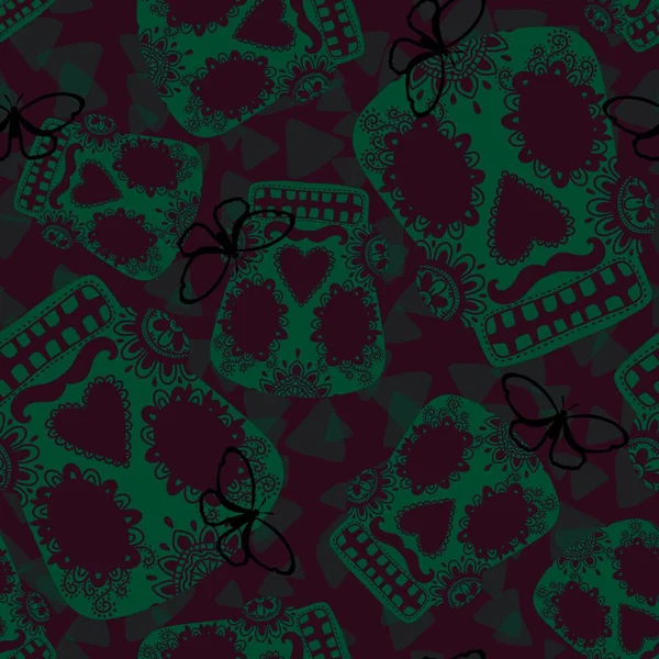 Halloween Monstra Bezešvé Lebky Květinovým Vzorem Pro Balení Papíru Tkaniny — Stock fotografie