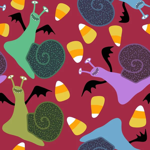 Cartoon Dieren Halloween Naadloze Slakken Patroon Voor Stoffen Linnengoed Inpakpapier — Stockfoto