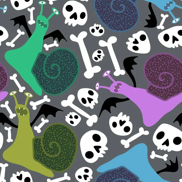 Cartoon Animals Halloween Nahtlose Schnecken Muster Für Stoffe Und Bettwäsche — Stockfoto