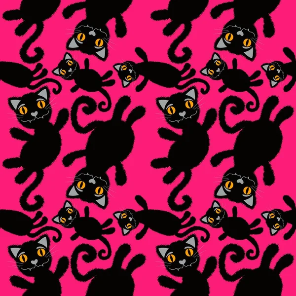 Απόκριες Καρτούν Μαύρες Γάτες Απρόσκοπτη Ζώα Χνουδωτά Τέρατα Μοτίβο Για — Φωτογραφία Αρχείου