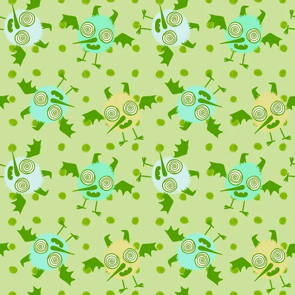 Halloween Monsters Birds Seamless Cartoon Cute Vampire Pattern Wallpaper Fabrics — Stock Photo, Image