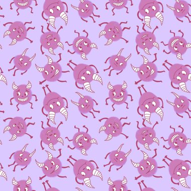 Cartoon monsters seamless emoticons aliens pattern for kids clothes print and wrapping paper and fabrics and linens and kindergarten. High quality illustration