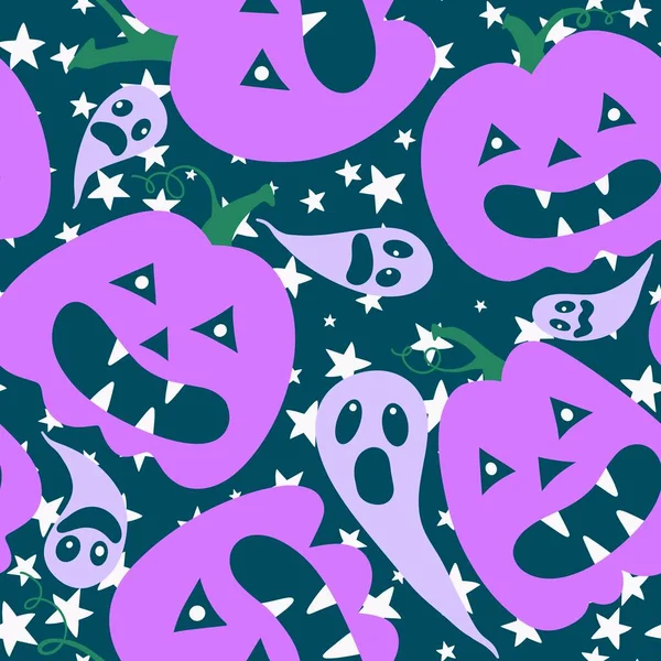 Automne Saison Récolte Dessins Animés Modèle Citrouilles Halloween Pour Papier — Photo