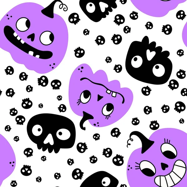 Patrón Calaveras Sin Costuras Calabazas Dibujos Animados Halloween Para Papel — Foto de Stock