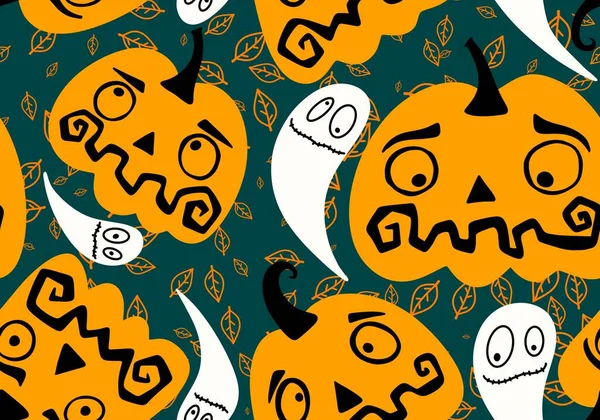 Herfst Cartoon Oogst Seizoen Halloween Pompoenen Patroon Voor Het Inpakken — Stockfoto