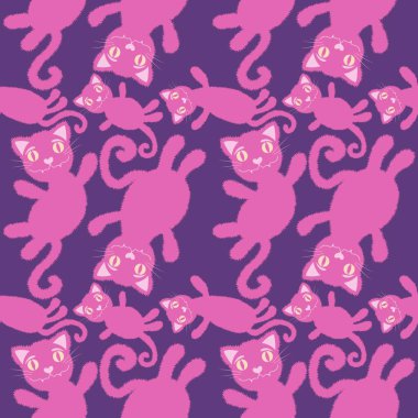 Cadılar Bayramı çizgi filminde siyah kediler, kağıt, kumaş, çarşaf, çocuk giysisi baskısı ve şenlikli ambalaj için kusursuz hayvan desenleri. Yüksek kaliteli illüstrasyon