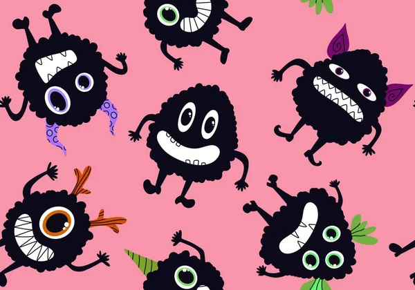 Cartoon Monsters Seamless Emoticons Aliens Pattern Kids Clothes Print Wrapping — Stok fotoğraf