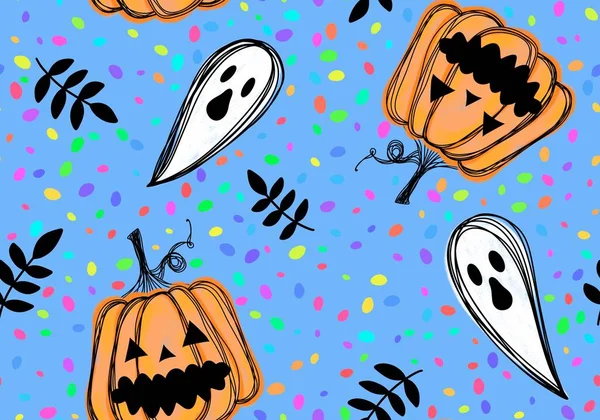 Otoño Dibujos Animados Cosecha Verduras Sin Costuras Calabazas Halloween Patrón —  Fotos de Stock