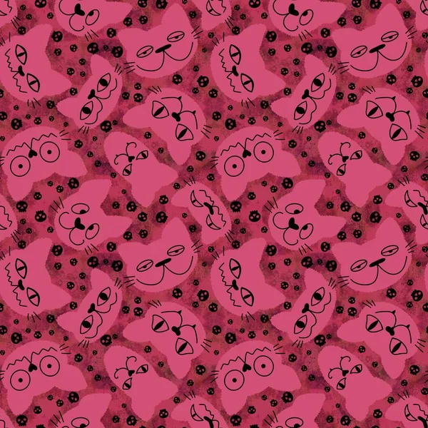 Cartoon Animals Seamless Halloween Cat Pattern Wrapping Paper Fabrics Linens — Stock Photo, Image