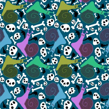 Çizgi filmlerdeki hayvanlar Cadılar Bayramı kumaşlar ve çarşaflar için kusursuz salyangoz desenleri ve ambalaj kağıdı ve çocuk giysileri baskısı ve hediye kutusu aksesuarları ve şenlik ambalajı. Yüksek kaliteli illüstrasyon