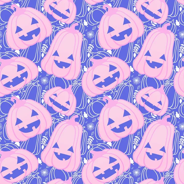 Jesienne Zbiory Bezszwowe Dynie Kreskówki Halloween Wzór Pakowania Papieru Tkanin — Zdjęcie stockowe