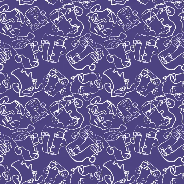 Abstract Line Art Portraits Seamless Faces Pattern Wallpaper Fabrics Textiles — Stock Photo, Image