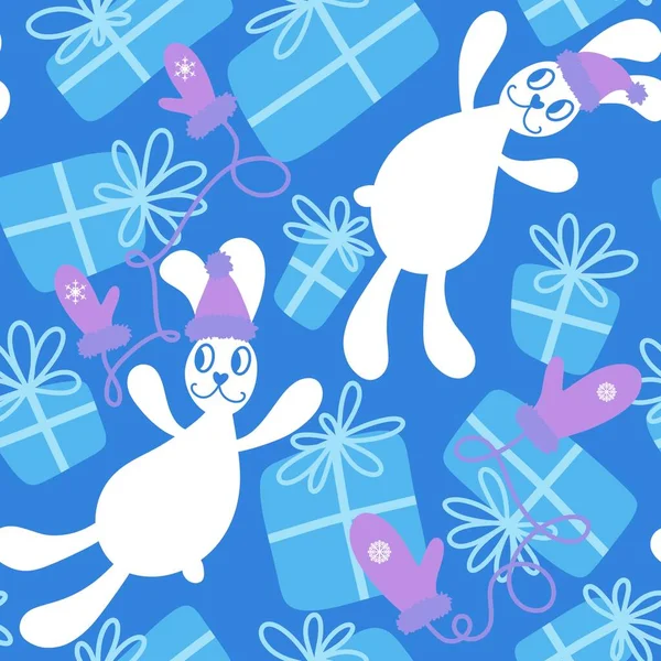 Dibujos Animados Conejo Sin Costuras Conejitos Navidad Patrón Para Papel —  Fotos de Stock