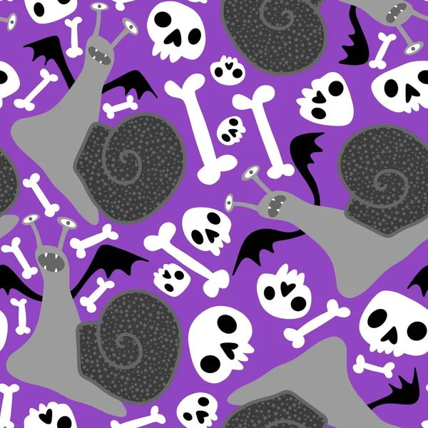 Zwierzęta Kreskówki Halloween Bezszwowy Wzór Ślimaki Tkanin Pościeli Papieru Pakowania — Zdjęcie stockowe
