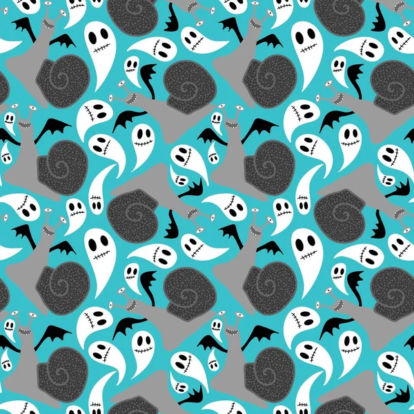 Kreslená Zvířata Halloween Bezešvé Hlemýždi Vzor Pro Tkaniny Prádlo Balicí — Stock fotografie