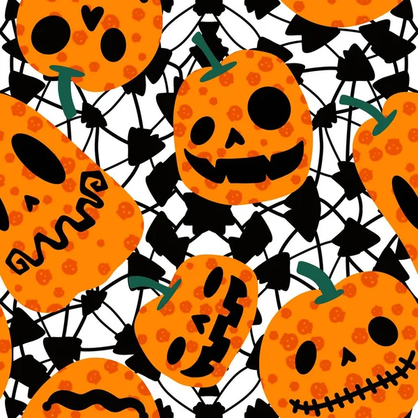 Otoño Cosecha Calabazas Dibujos Animados Sin Costura Patrón Halloween Para —  Fotos de Stock