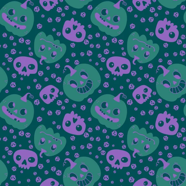 Pumpkins Cartoon Halloween Seamless Skulls Pattern Wrapping Paper Fabrics Linens — Stock Photo, Image