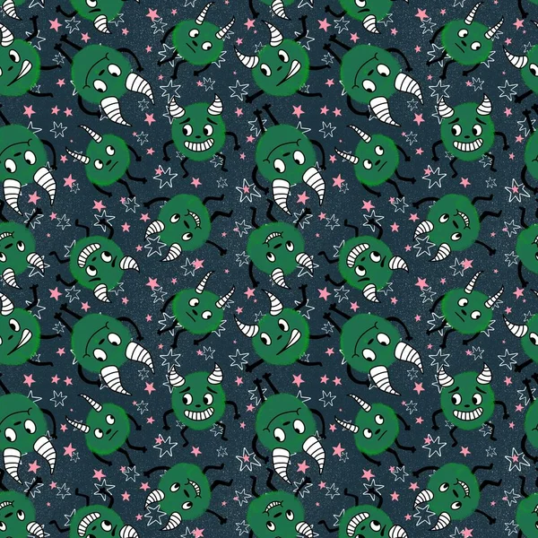 Cartoon Monsters Seamless Emoticons Aliens Pattern Kids Clothes Print Wrapping — 图库照片