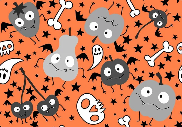 Herfst Cartoon Oogst Seizoen Halloween Fruit Monsters Vampier Patroon Voor — Stockfoto