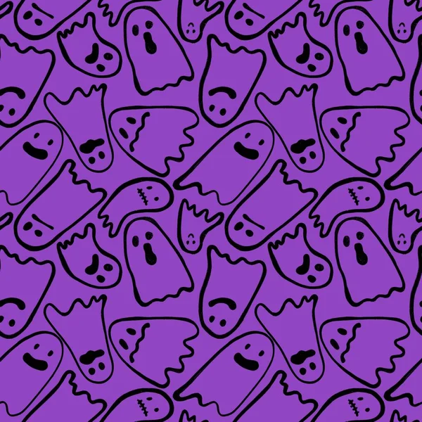 Halloween Fantasma Sem Costura Desenho Animado Padrão Para Papel Embrulho — Fotografia de Stock