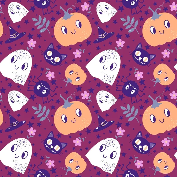 Dibujos Animados Halloween Calabazas Sin Costura Patrón Fantasma Para Papel —  Fotos de Stock