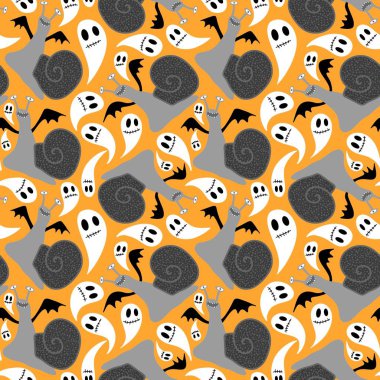 Çizgi filmlerdeki hayvanlar Cadılar Bayramı kumaşlar ve çarşaflar için kusursuz salyangoz desenleri ve ambalaj kağıdı ve çocuk giysileri baskısı ve hediye kutusu aksesuarları ve şenlik ambalajı. Yüksek kaliteli illüstrasyon