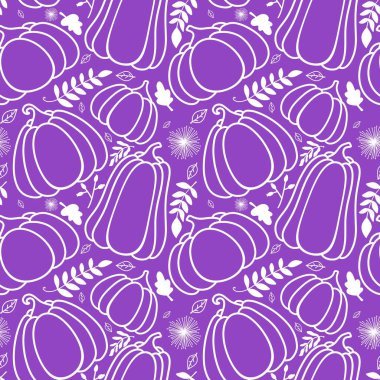 Sonbahar hasadı, kağıt, kumaş, çarşaf ve çocuk giysileri baskısı, şenlikli aksesuarlar ve restoran ambalajları için dikişsiz sanat balkabağı deseni. Yüksek kaliteli illüstrasyon