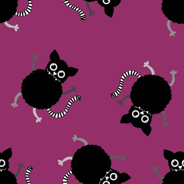 Cartoon Zvířata Bezešvé Halloween Kočky Vzor Pro Balení Papíru Tkanin — Stock fotografie