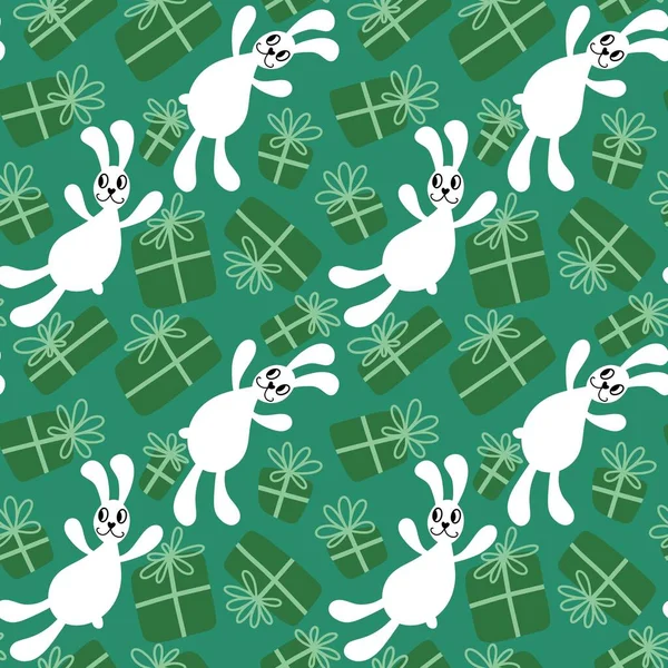 Cartoon Tiere Kaninchen Nahtlose Hasen Mit Geburtstagsgeschenk Box Muster Zum — Stockfoto