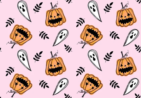Autunno Cartone Animato Raccolta Verdura Senza Soluzione Continuità Zucche Halloween — Foto Stock