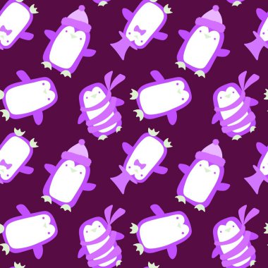 Noel hayvanları kağıt, kumaş, çarşaf, çocuk giysisi baskısı, yeni yıl aksesuarları ve kış ambalajları için kusursuz penguen desenleri. Yüksek kaliteli illüstrasyon