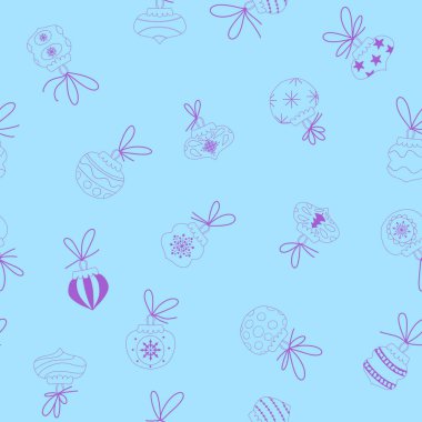 Noel ağacı desensiz çizgi film oyuncakları ambalaj kağıtları, kumaşlar ve çocuk giysileri baskısı, şenlikli aksesuarlar ve kış ambalajları için. Yüksek kaliteli illüstrasyon