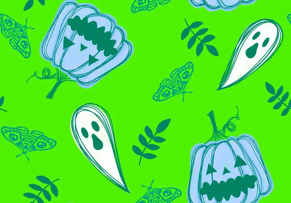 Récolte Dessins Animés Automne Légumes Sans Couture Citrouilles Halloween Motif — Photo