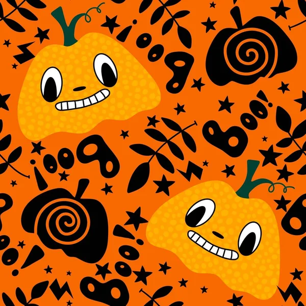 Desenhos Animados Outono Vegetal Sem Costura Halloween Abóboras Padrão Para — Fotografia de Stock