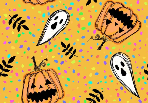 Otoño Dibujos Animados Cosecha Verduras Sin Costuras Calabazas Halloween Patrón — Foto de Stock