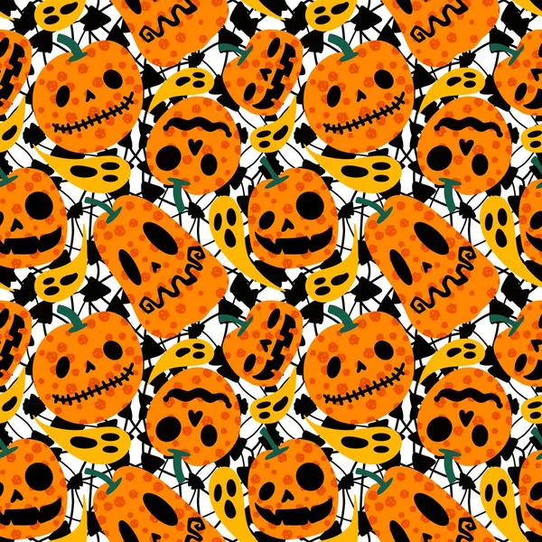Őszi Betakarítás Zökkenőmentes Rajzfilm Sütőtök Halloween Minta Csomagolására Papír Szövetek — Stock Fotó