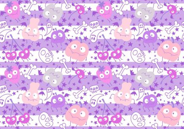 Sonbahar çizgi filmi hasat mevsimi Cadılar Bayramı meyve canavarları. Kağıt, kumaş, çarşaf ve çocuk giysileri baskısı ve hediye paketi için vampir deseni. Yüksek kaliteli illüstrasyon