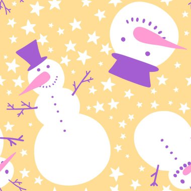 Noel kardan adam kardan adam kusursuz buz, şapka ve havuç desenli ambalaj kâğıdı, kumaş ve çocuk giysileri baskısı, şenlikli ambalajlar ve yeni yıl aksesuarları. Yüksek kaliteli illüstrasyon